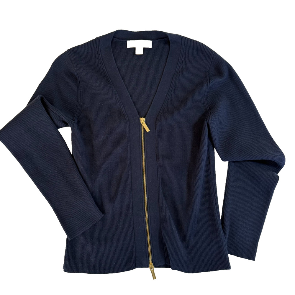 Michael Kors Dual Zip Front Ribbed Cardigan Midnight Blue Large Excellent